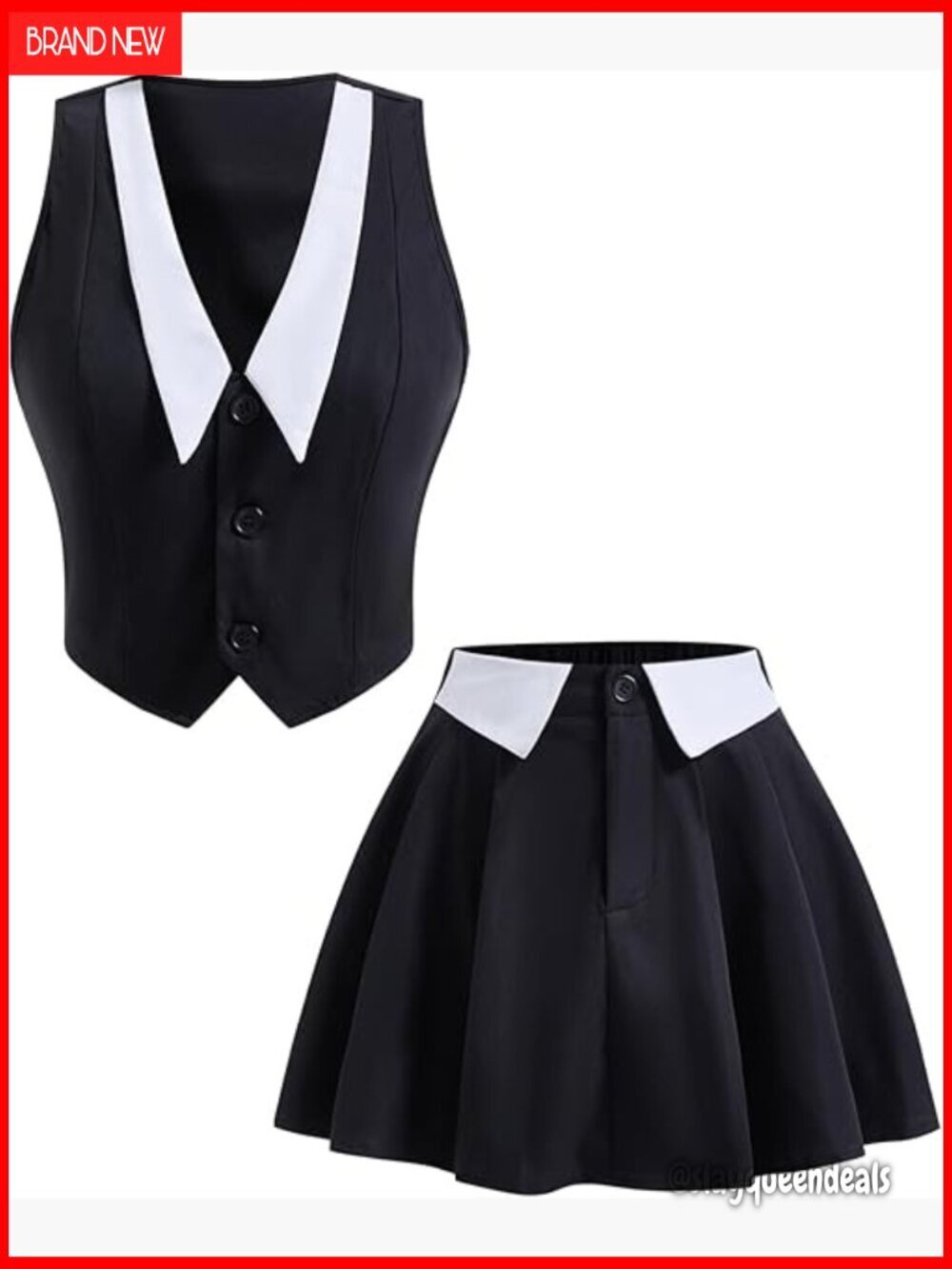 Large 2-Piece Outfit Set: Cropped Vest & Pleated Mini Skirt